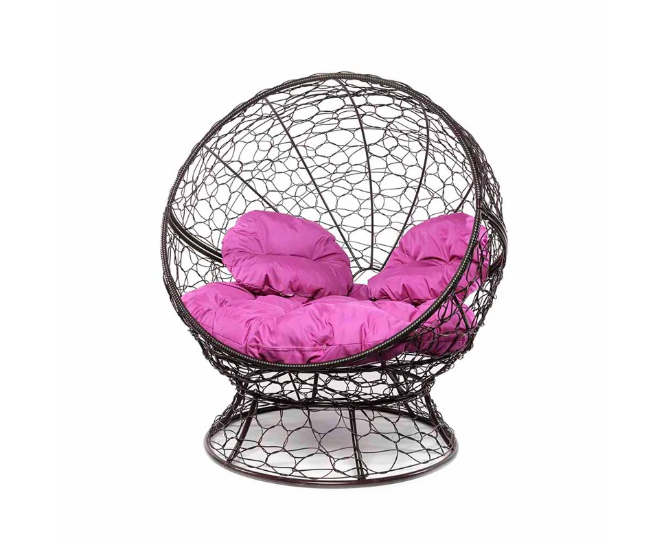 Кресло АПЕЛЬСИН с ротангом коричневое, розовая подушка