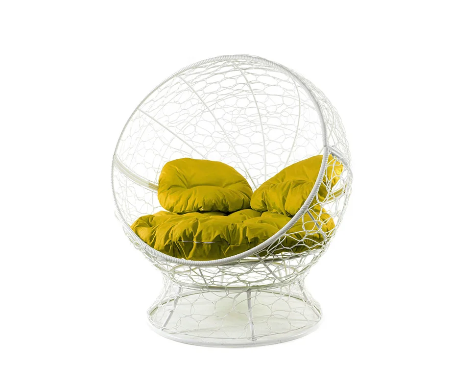 Кресло АПЕЛЬСИН с ротангом белое, жёлтая подушка