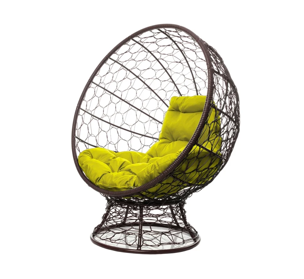 Кресло КОКОС на подставке с ротангом коричневое, жёлтая подушка