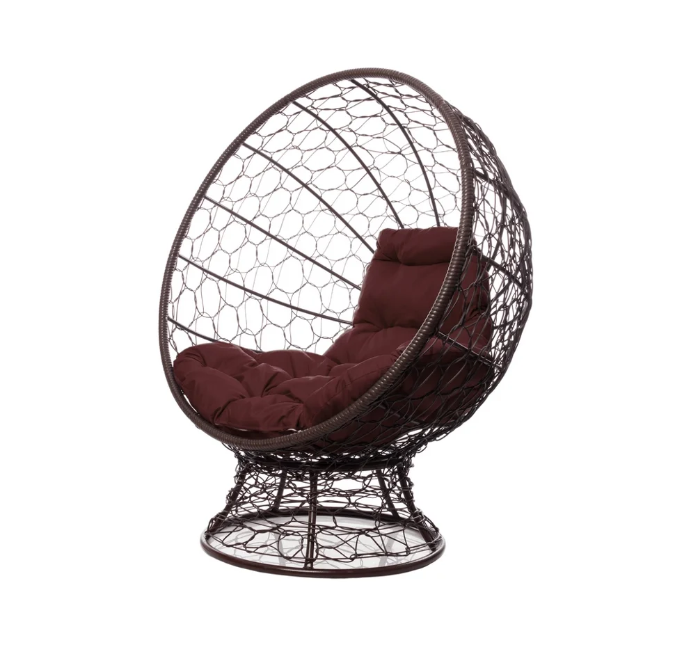 Кресло КОКОС на подставке с ротангом коричневое, коричневая подушка
