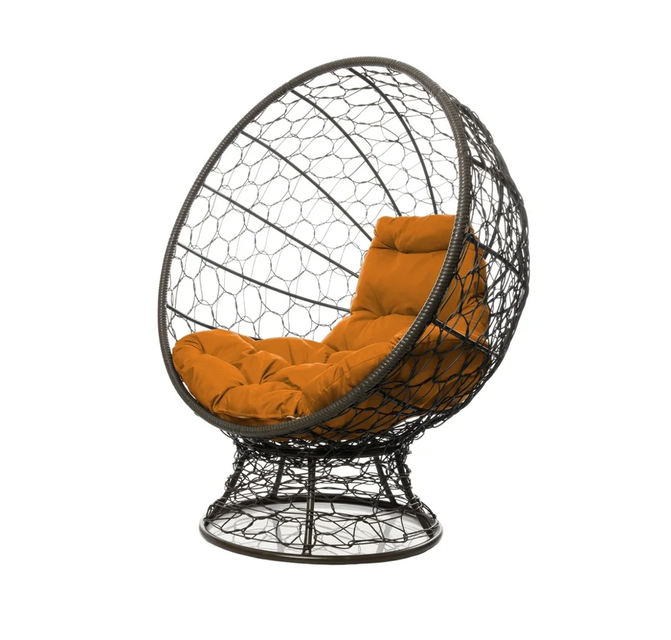 Кресло КОКОС на подставке с ротангом коричневое, оранжевая подушка