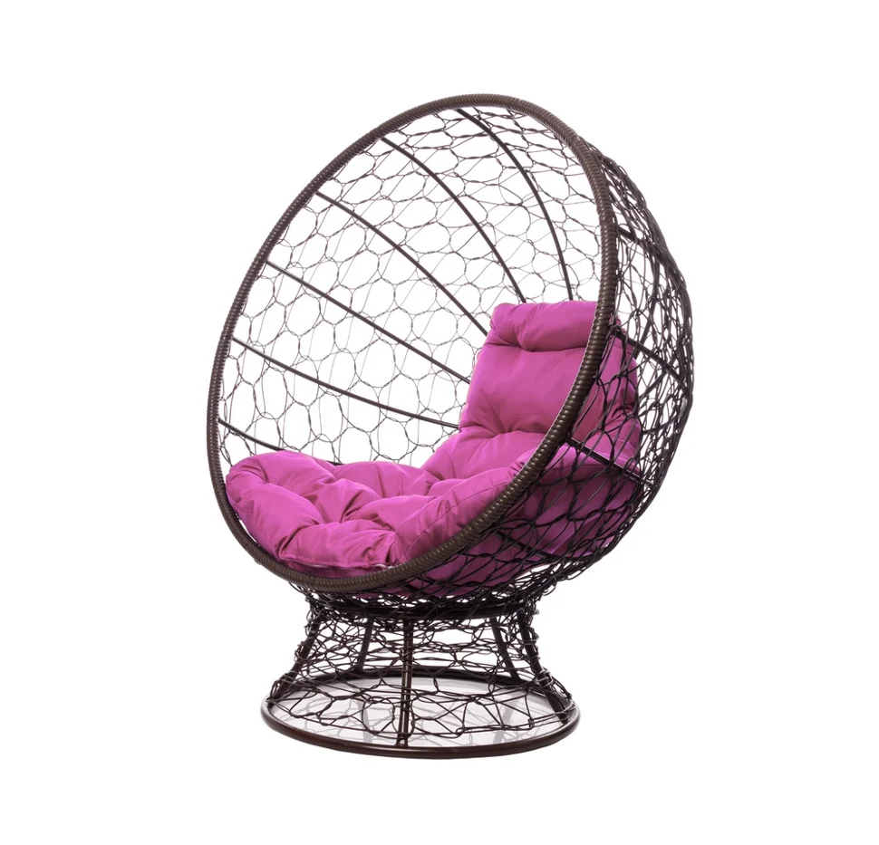 Кресло КОКОС на подставке с ротангом коричневое, розовая подушка