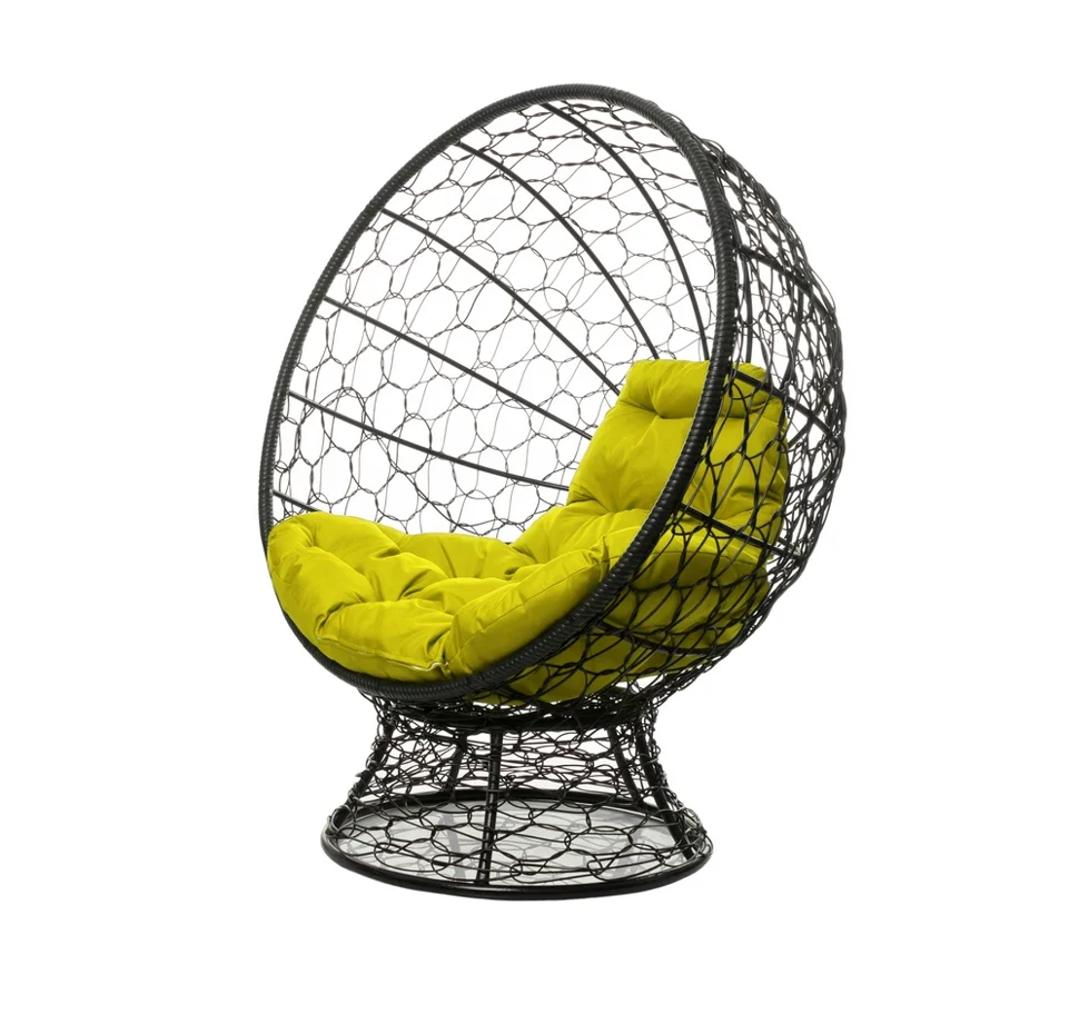 Кресло КОКОС на подставке с ротангом чёрное, жёлтая подушка
