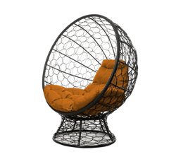 Кресло КОКОС на подставке с ротангом чёрное, оранжевая подушка