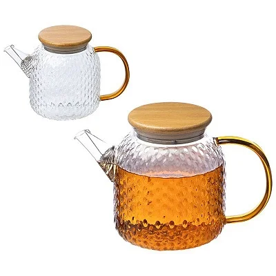 Чайник заварочный LEONORD AROMA, объем 1 л, из боросиликатного стекла с рельефом, с крышкой из бамбука