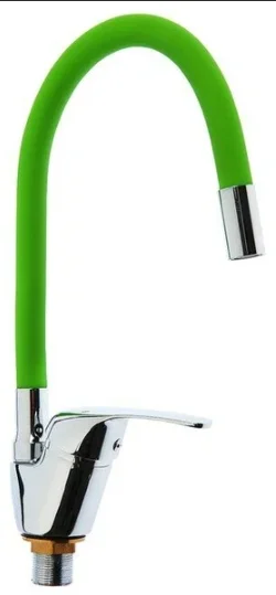 Смеситель Oмега для кухни, боковой, с гибким, цветным изливом зеленый, длина 48 см, картридж 40 мм, крепление на гайке, арт. 3398-5
