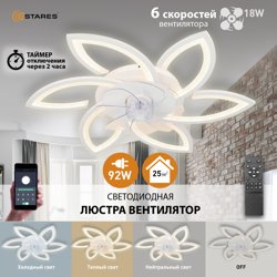 Светильник управляемый светодиодный FAN FLOWER 92W+18W R-APP-800x130-WHITE/WHITE-220-IP20 со встроенным ВЕНТИЛЯТОРОМ