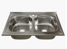 Мойка нержавеющая накладная, двойная, 50х80 (0,8), выпуск 3 1/2", с сифоном, глянцевая