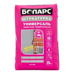 Штукатурка цементная БОЛАРС УНИВЕРСАЛЬ для стен, потолков и фасадов БЕЛАЯ 25 кг