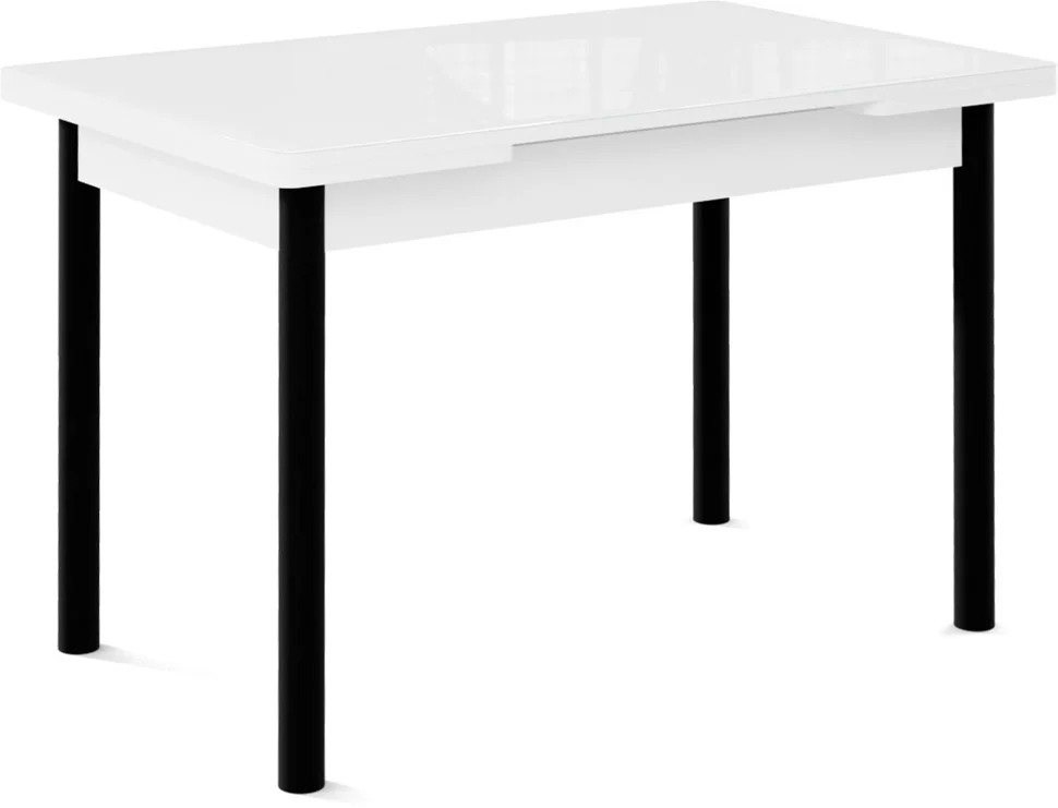 Стол Милан-2 EVO 120х80 (+30+30) (Белое./Рис.0 белое) + Нога №04 ( черный)
