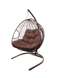 Подвесное кресло ДЛЯ ДВОИХ, цвет плетения &#8211; коричневый, подушка &#8211; коричневая, каркас &#8211; коричневый