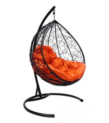 Подвесное кресло "Капля", цвет плетения &#8211; черный, подушка &#8211; оранжевая, каркас &#8211; черный
