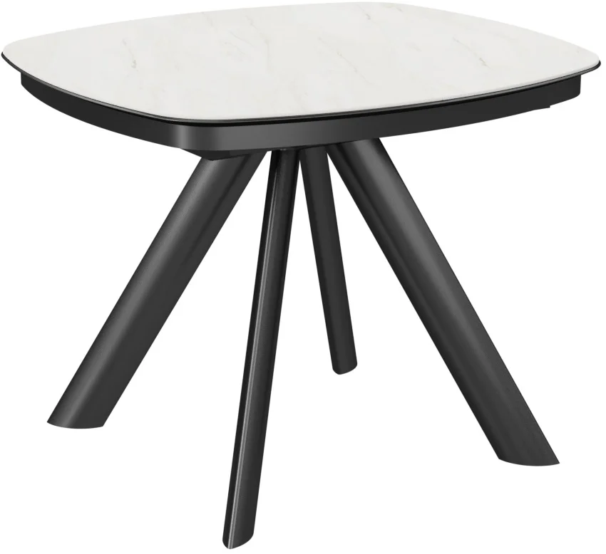 Стол Сохо-2С, размер 120х90 (+32), цвет Чёрный/МДФ+PVC Чёрный/White marble)+нога №110Е чёрный