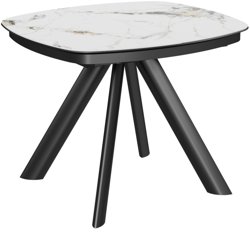 Стол Сохо-1С, размер 100х90 (+32), цвет Чёрный/МДФ+PVC Чёрный/Black marble)+нога №110Е чёрный