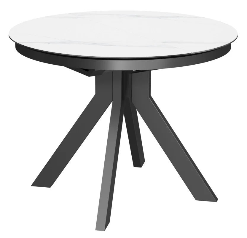 Стол Леон-2С, размер D100 (+32), цвет Чёрный/МДФ+PVC Чёрный/White marbel)+нога №150Q чёрный