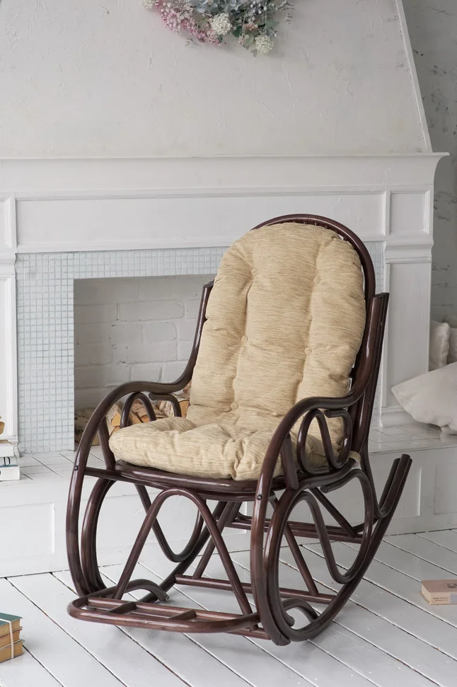 Кресло-качалка разборное с бежевой подушкой, темно-коричневый