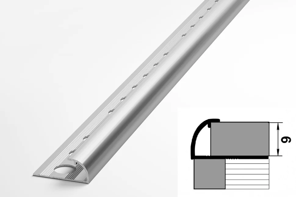Профиль для плитки алюминиевый ПК 03-9 окантовочный (9 мм) 2700 мм Цвет: Серебро анод (БЕЗ индивидуальной упаковки)