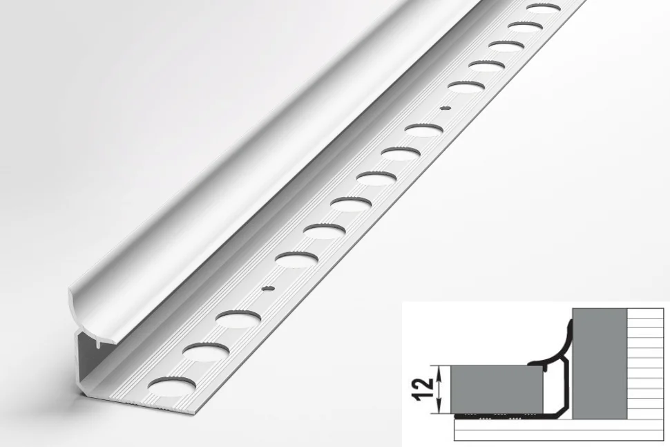 Профиль для плитки алюминиевый ПК 06-12 окантовочный (12 мм) 2700 мм Цвет: Серебро анод