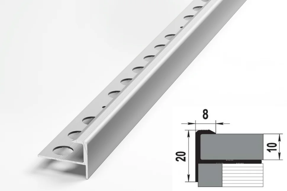 Профиль для плитки алюминиевый ПУ 13 окантовочный (10 мм) 2700 мм Цвет: Серебро анод