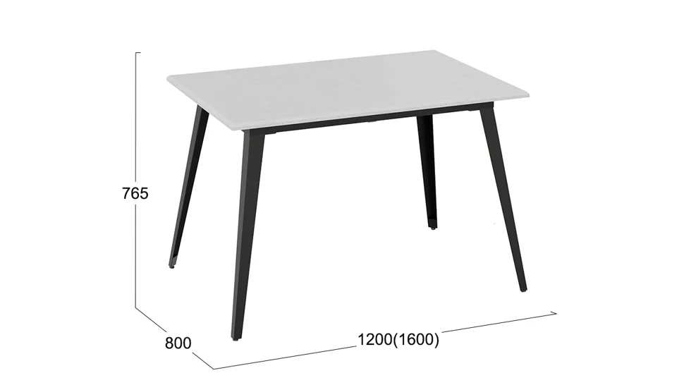 Стол Равенна обеденный Тип 1 1200(1600)*800*765 (Черный муар/Серый бетон)