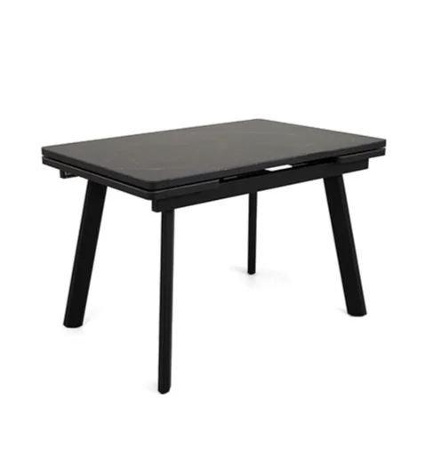 Стол Татами-3С, размер 140х85 (+30+30), цвет Чёрный/МДФ/Чёрный мрамор/Black marble)+нога №5 чёрный