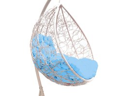 Кресло КАПЛЯ подвесное (БЕЗ СТОЙКИ), цвет - белый, подушка - голубая