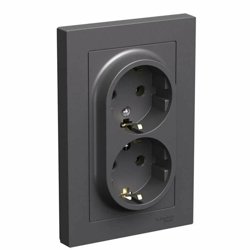 Розетка 2-м СП AtlasDesign с заземл. 16А в сборе базальт SE ATN001424