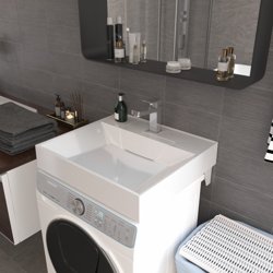 Умывальник SIRIUSLINE ESTETIC WHITE с 1-отв. (600*550*110) в комплекте с кронштейнами и сифоном Ани Юнг 1 1/4"*32 с отв. д/стир.машины, с гофр. трубой