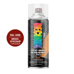 Грунт-эмаль по ржавчине 3 в 1 аэрозольная Decorix профессиональная акриловая винно-красный глянцевый (RAL 3005) 520 мл