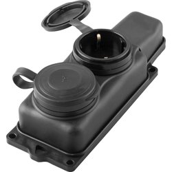 Колодка каучуковая с заземлением 2 гнезда 16А IP44 черная Китай STEKKER RST16-22-44 (РП 16-232)