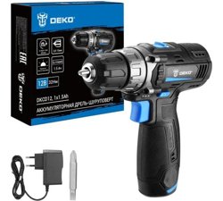 Дрель-шуруповерт аккумуляторная DEKO DKCD12, 12В, 1х1,5 Ач