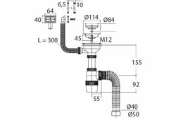 Сифон WIRQUIN "Элит" 3 1/2 для мойки с кв. переливом с г/т L800 мм. (30987084)