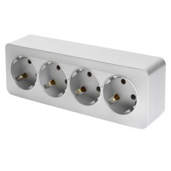 Розетка 4-местная ОП STEKKER София 250В, 10А, IP20 с заземлением, серебро, арт.MST16-14-03