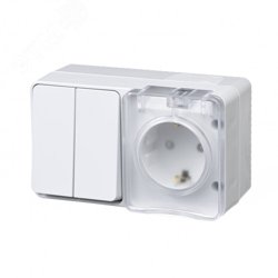 Блок ОП AtlasDesign PROFI IP54 (розетка одноместная 16А заземл. защ. шторки + двухклавишный выключатель 10А) белый SE ATN540174