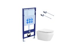 Комплект AQUATEK: унитаз подвесной ЛЕЯ с инсталляцией Aquatek Standard, с тонким сиденьем soft, с крепежом без клавиши смыва