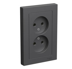 Розетка 2-местная СП AtlasDesign 16А IP20 без заземл. в сборе базальт SE ATN001420
