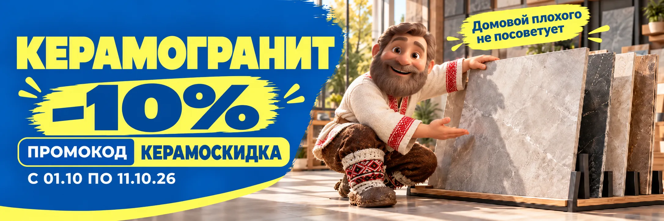 С 1 по 11 октября выбирайте керамогранит со скидкой 10%.