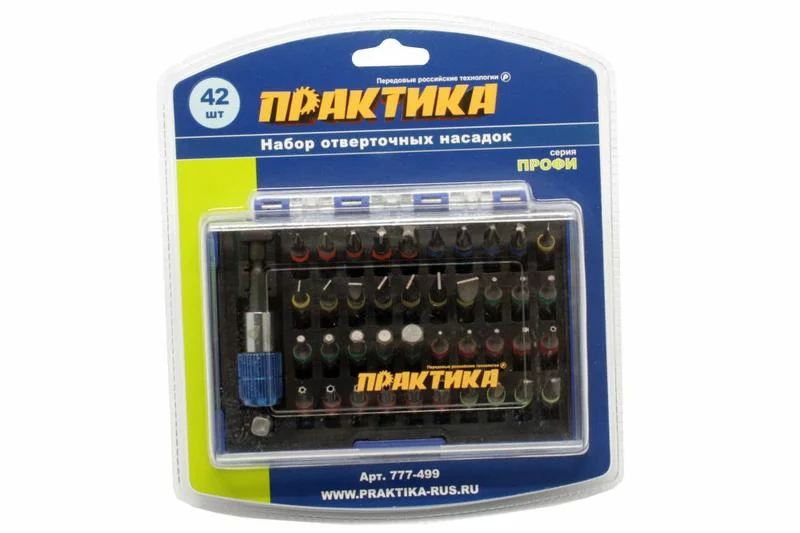 Набор бит 42шт, 25 мм, PH, PZ, SL, Hex, Torx, Tri-Wing, держатель 60 мм, кассета, "Профи" ПРАКТИКА