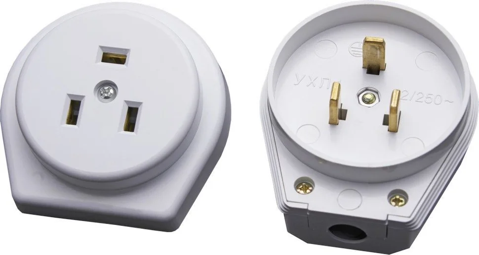 Вилка с розеткой разборные для плит. 250В, 32А белый, с заземлением, (PPG32-50-20) STEKKER