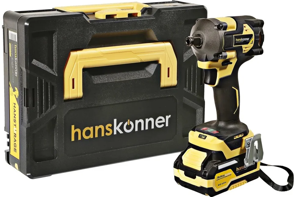 Гайковерт ударный бесщеточный 18В, 1BatterySystem, 420Нм,1/2",1x4Ач,кейс HS Hanskonner PLATINUM HCD20420BLC