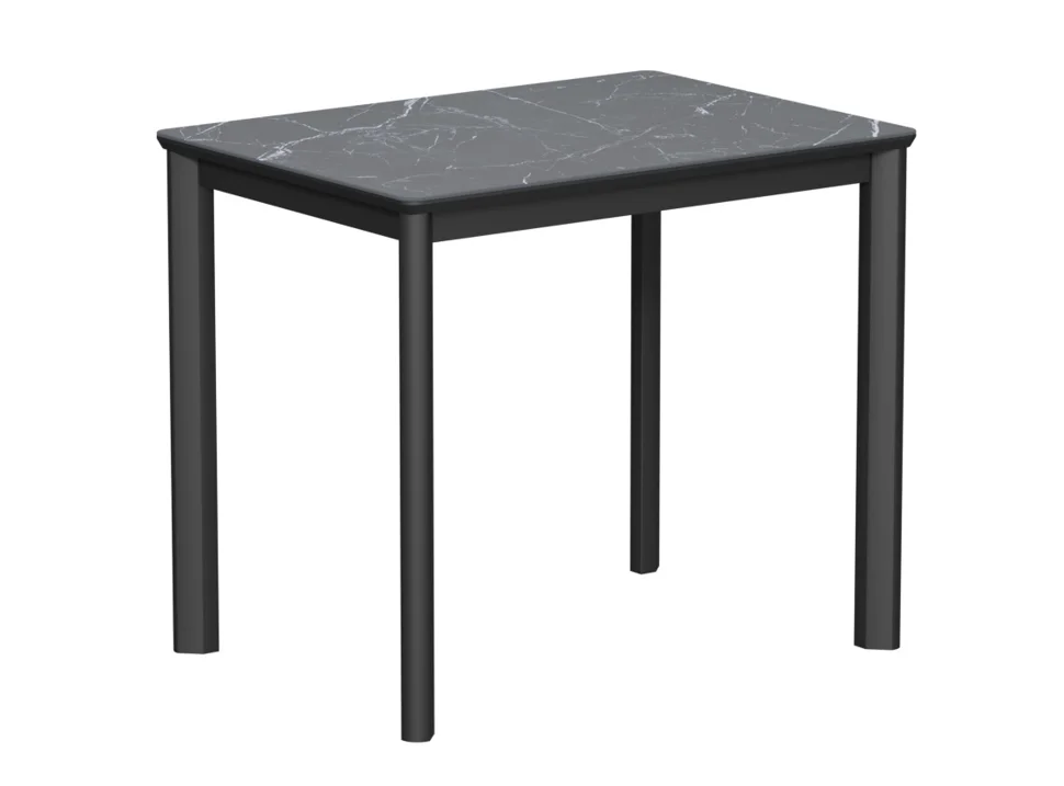 Стол Римини-мини, размер 90х65 (+40), (цвет Чёрный/МДФ+PVC Чёрный/Black marble) + нога №9 (чёрный)