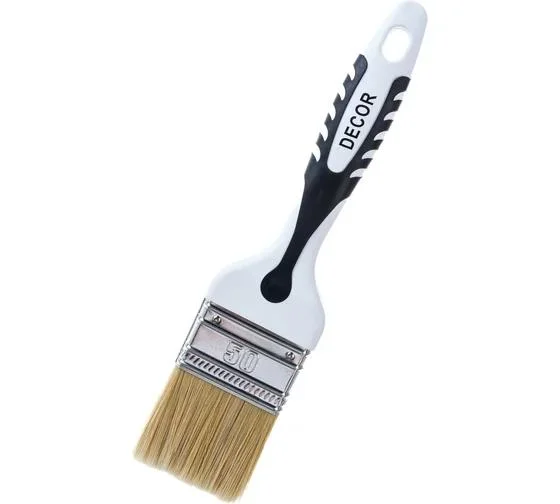 Кисть плоская 50мм, светлая смешанная щетина DECOR Black White. универсальная, 2К ручка