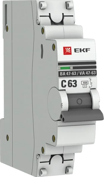 Выключатель автоматический BA47-63 1Р 63A 4.5kA х-ка С PROxima ЕКF mcb4763-1-63C-pro