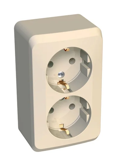 Розетка 2-местная ОП Этюд 16А с заземл. защ. шторки крем Schneider Electric PA16-008K