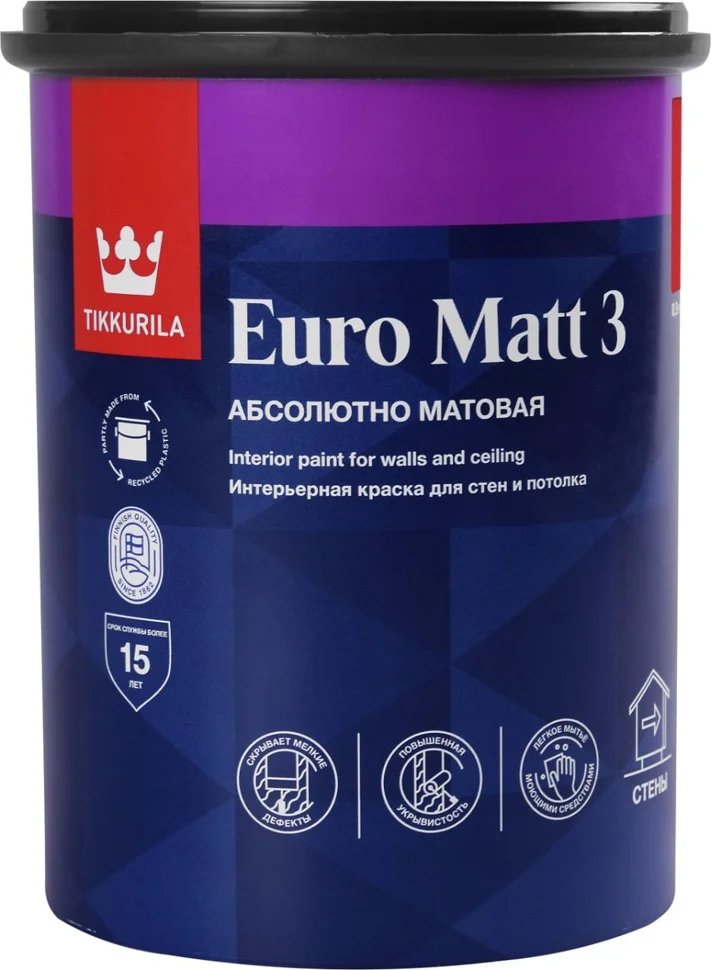 Краска ВД интерьерная глубокоматовая Tikkurila EURO MATT 3 База A 2,7л