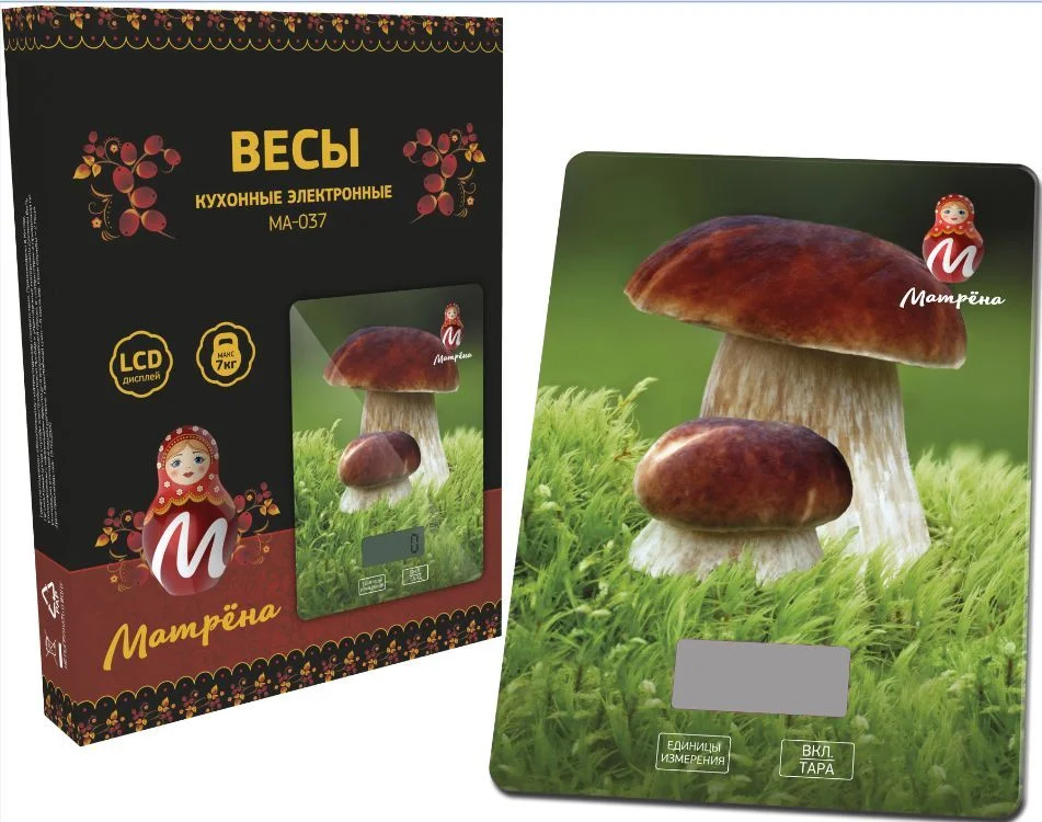 Весы кухонные электронные МАТРЁНА MA-037, 7 кг, грибы