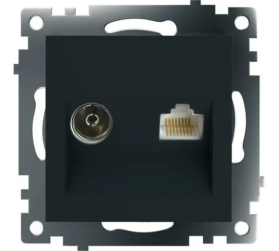 Розетка TV + компьютерная (механизм) СП STEKKER Катрин RJ-45 (GLS00-7106-05) черный