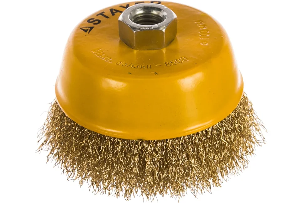 Щетка чашеобразная для УШМ 100мм, М14, витая латунированная стальная проволока 0,3мм, STAYER "MASTER"