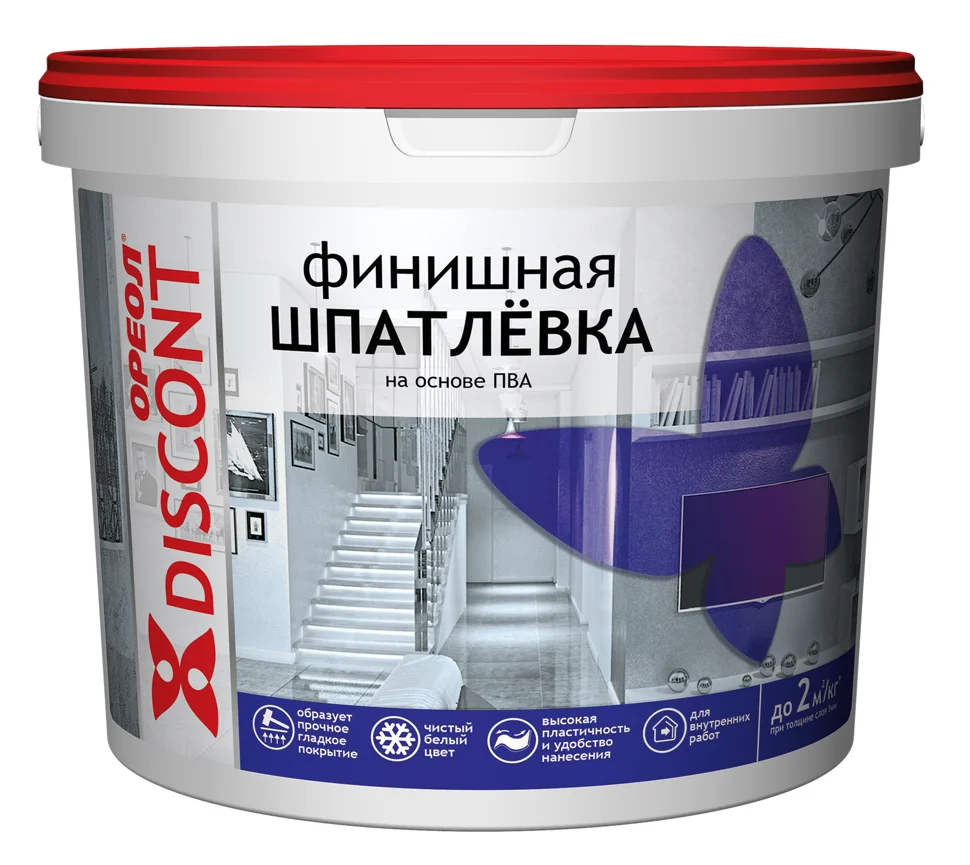 Шпатлевка ОРЕОЛ ДИСКОНТ финишная интерьерная водно-дисперсионная на основе ПВА 7кг