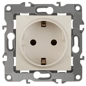 Розетка 1-местная СП Эра12 2P+E Schuko с заземлением, слоновая кость (16АХ-250В), арт. 12-2101-02